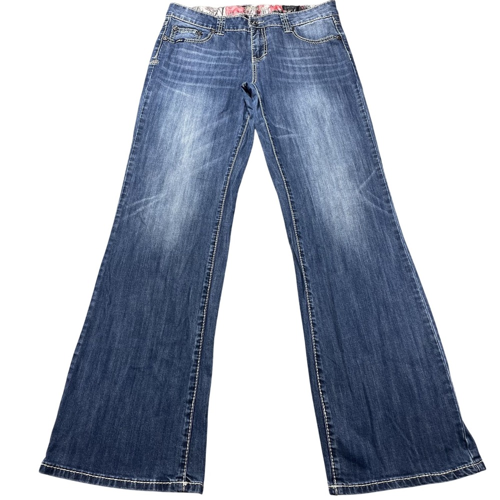 Adiktd Jeans Womens 14 Blue Med Wash Mid Rise Bootcut Studded Back 33x36 Denim